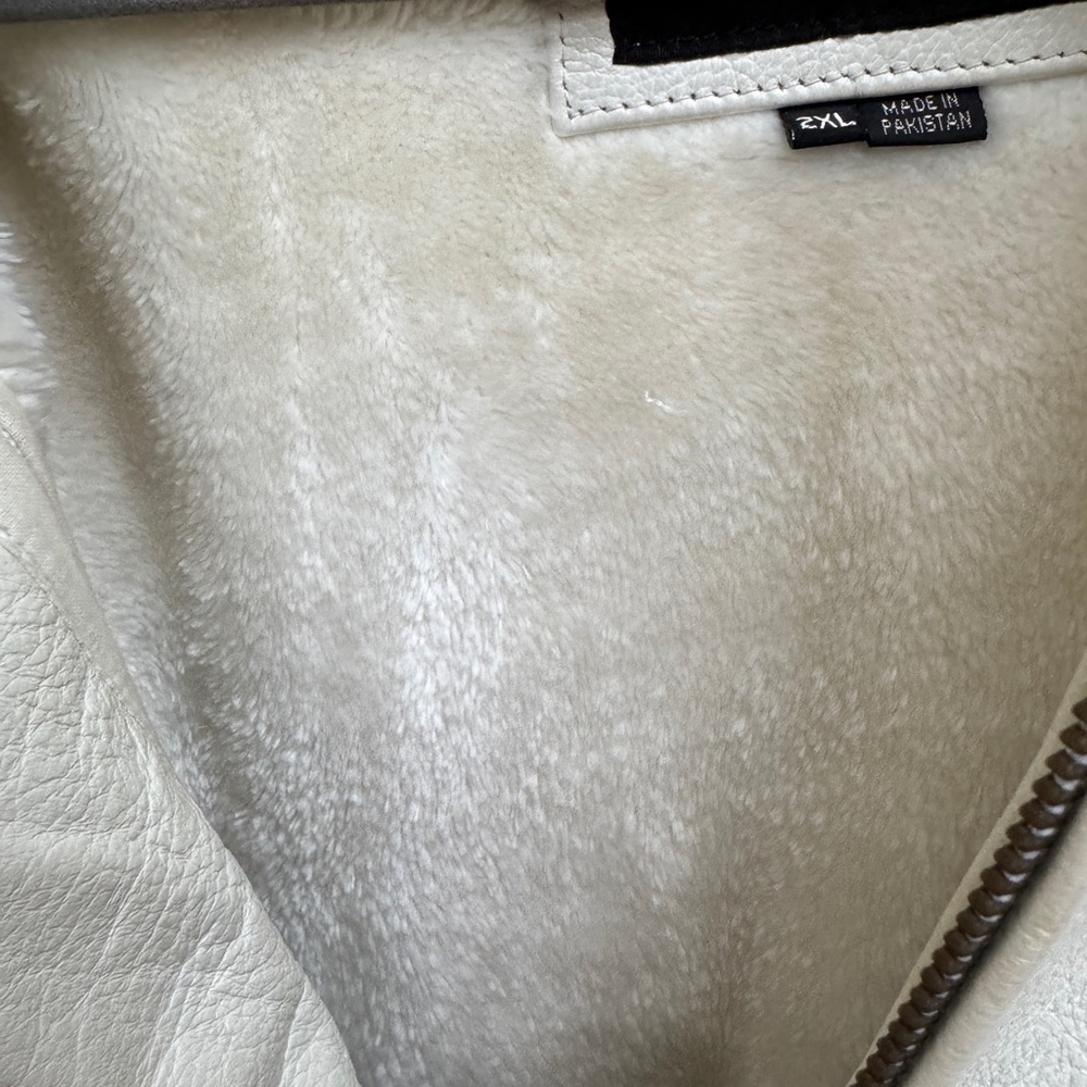 🎉🎉HP🎊🎊 Ambition New York Men’s 2XL White Fur Lined Real Leather Coat Jacket - Picture 4 of 11